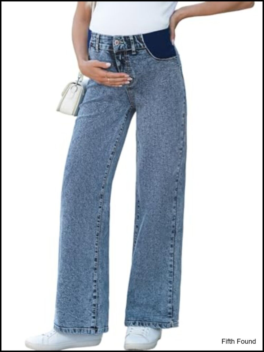 Maternity Wide Leg Jeans High Waist Pull On Pregnancy Pants